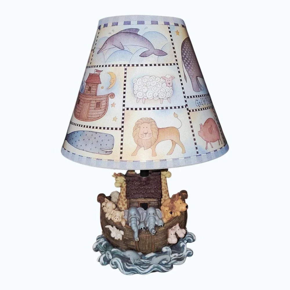 Noah's Ark Nursery Table Lamp Animals God's Blessings Have No End with Shade